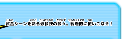 試合を彩る必殺技の数々。戦略的に使いこなせ！