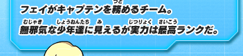 フェイがキャプテンを務めるチーム。無邪気な少年達に見えるが実力は最高ランクだ。