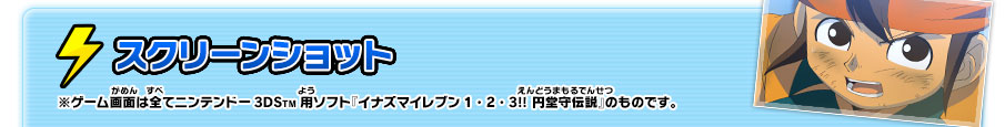 スクリーンショット ※ゲーム画面は全てニンテンドー3DS用ソフト『イナズマイレブン1・2・3!! 円堂守伝説』のものです。