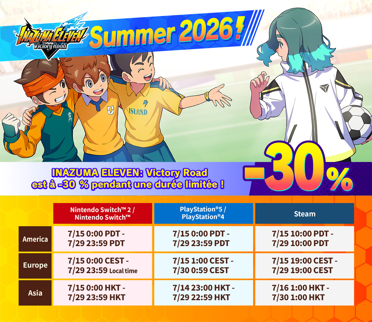 INAZUMA ELEVEN: Victory Road est à -30 % pendant une durée limitée ! 